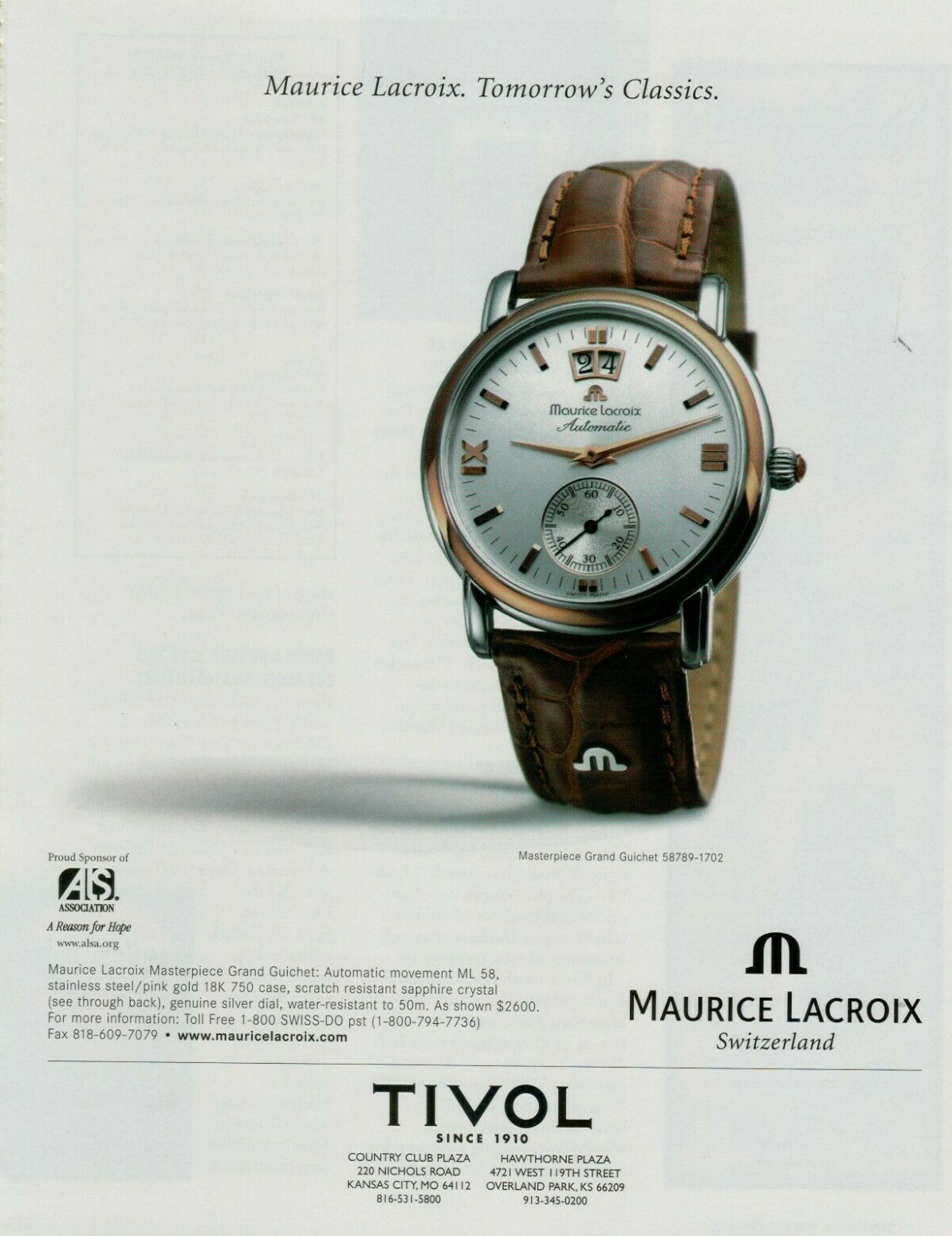 1999 Maurice Lacroix Masterpiece Grand Guichet Classic Watch Vintage Print Ad 1999 Maurice Lacroix Masterpiece Grand Guichet Classic Watch Vintage Print Ad