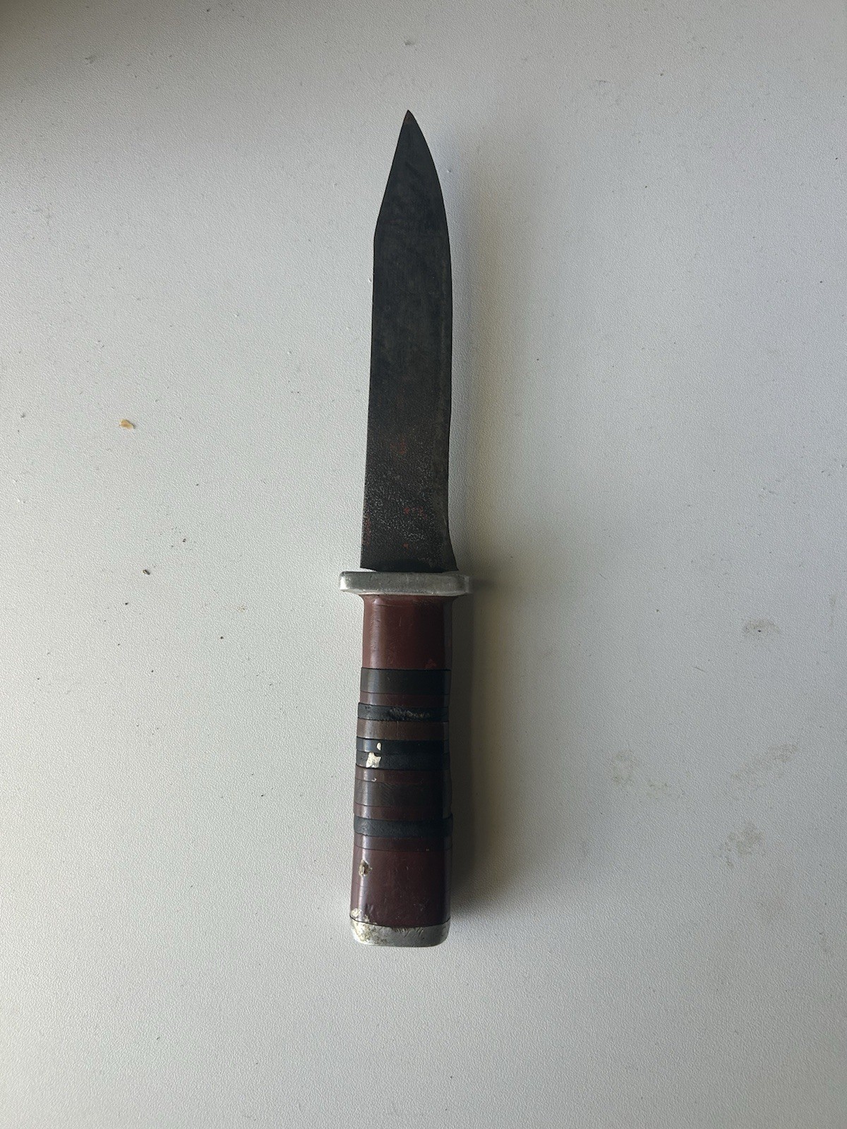 Antique 1940s WWll Battle Used Knife Theater Made with Leather Bearing Handle 