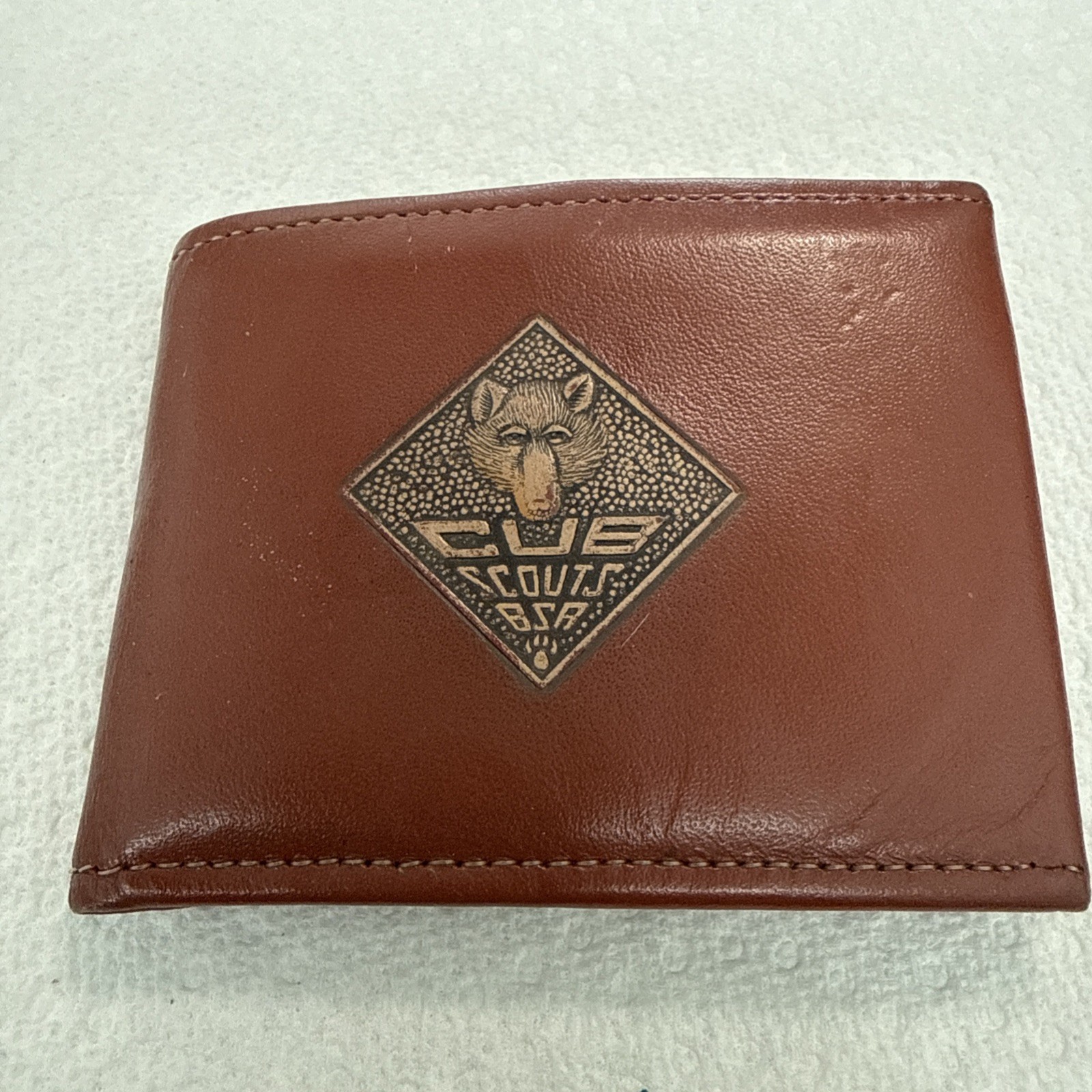 Vintage BSA Cub Scouts Leather Wallet Billfold Top Grain Cowhide Coin Pocket...