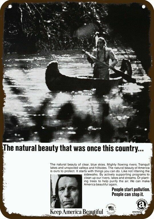 1971 AD COUNCIL ICONIC 70's INDIAN CRIES OVER POLLUTION Vintage Look Metal Sign 