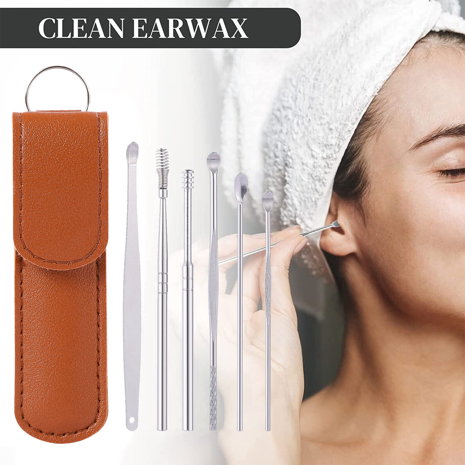 6Pcs Ear Pick Cleaning Set Spiral Tool Spoon Ear Wax Remover Cleaner Curette Kit