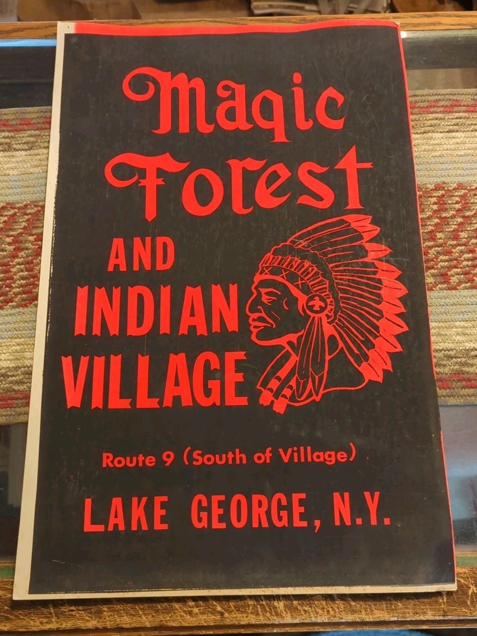Vintage Magic Forest and Indian Village, Lake George, New York, Cardboard Sign