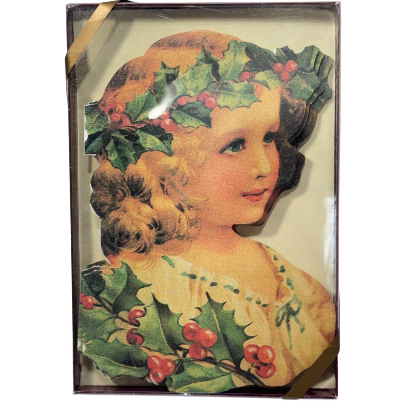 Vintage 1992 Pictura Sweden Ellen Clapsaddle Die-Cut Holly Girl Christmas Cards