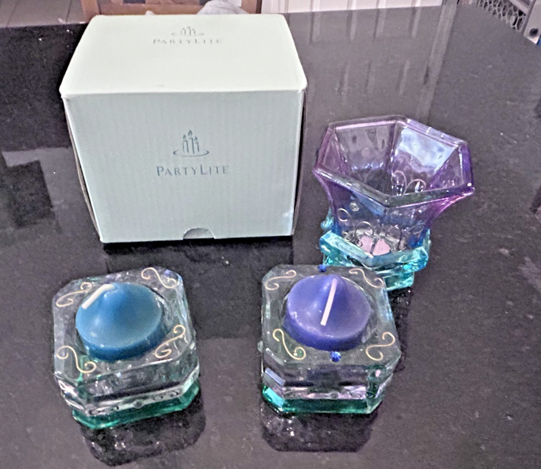 PartyLite Mardi Gras Votive & Tealight Holder Set P7279 P7271 (3) Purple Green G