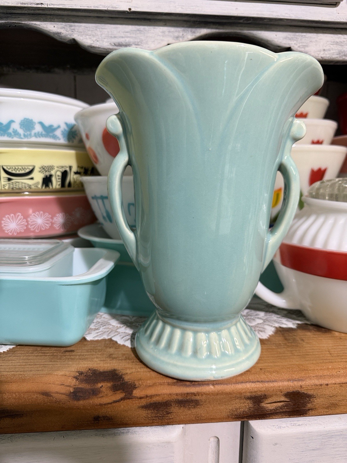 vintage McCoy art pottery vase Robin Egg Blue Seafoam 10”