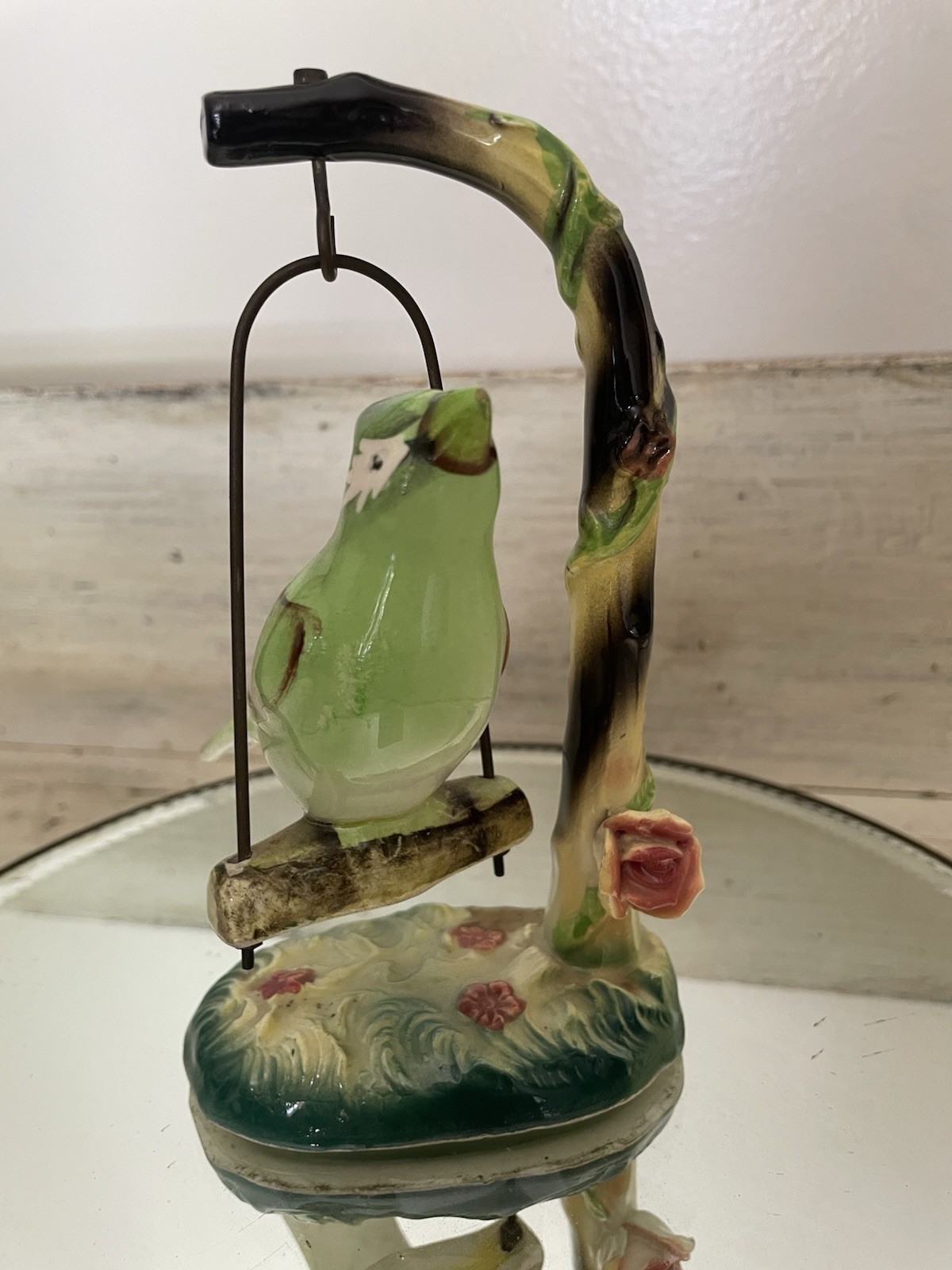 Vtg Swinging Bird Figurine Trapeze On Tree by Sonsco Japan HTF Ceramic 5.5”x3.5”