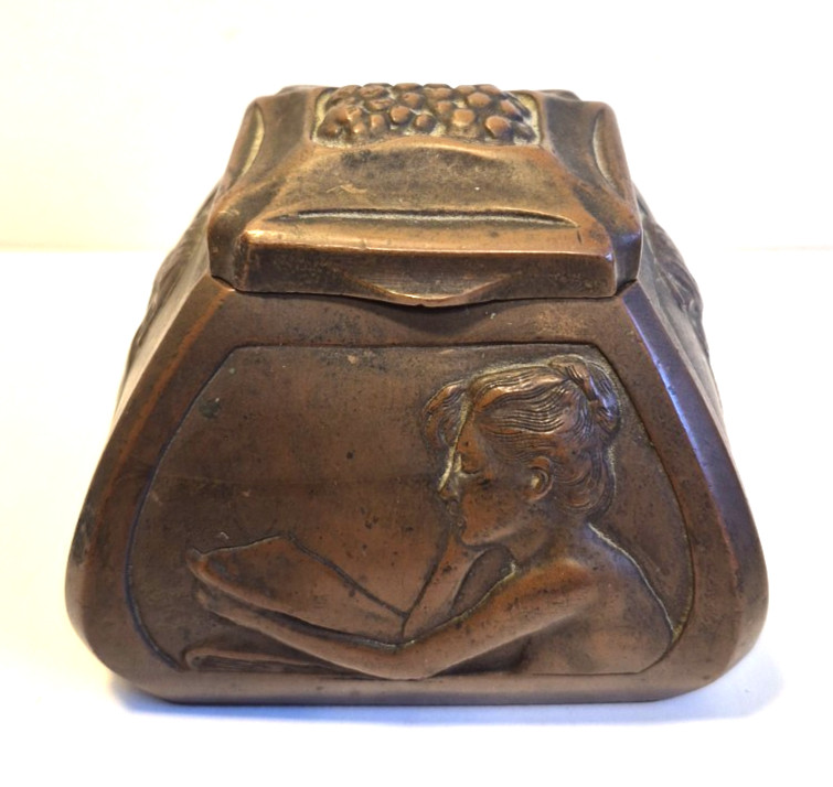 Antique Art Nouveau Patinated Bronze Stamp Box Unsigned