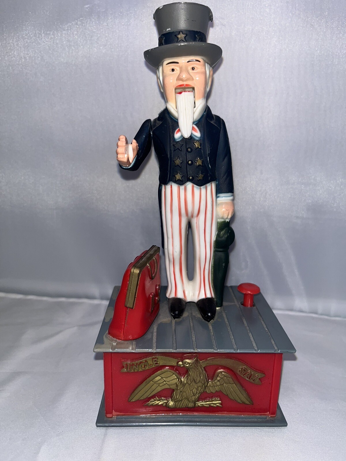 Uncle Sam Plastic Mechanical Coin Drop Bank Vintage