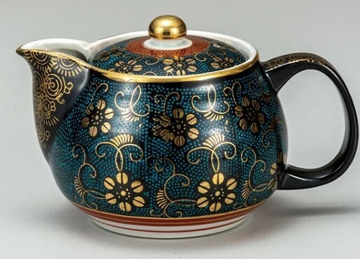 Kutani ｗare Japanese Teapot Dark Green Gold Flower Kyusu 360ml K8-570 Japan