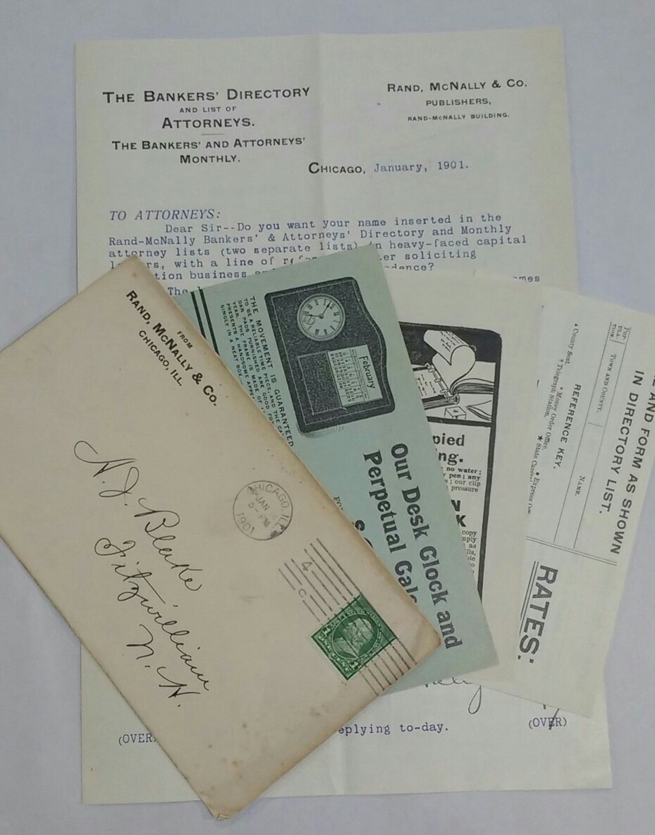 Vtg 1901 Letterhead-Cover Rand McNally Co Chicago IL Attorney Gold Pen Ad Letter