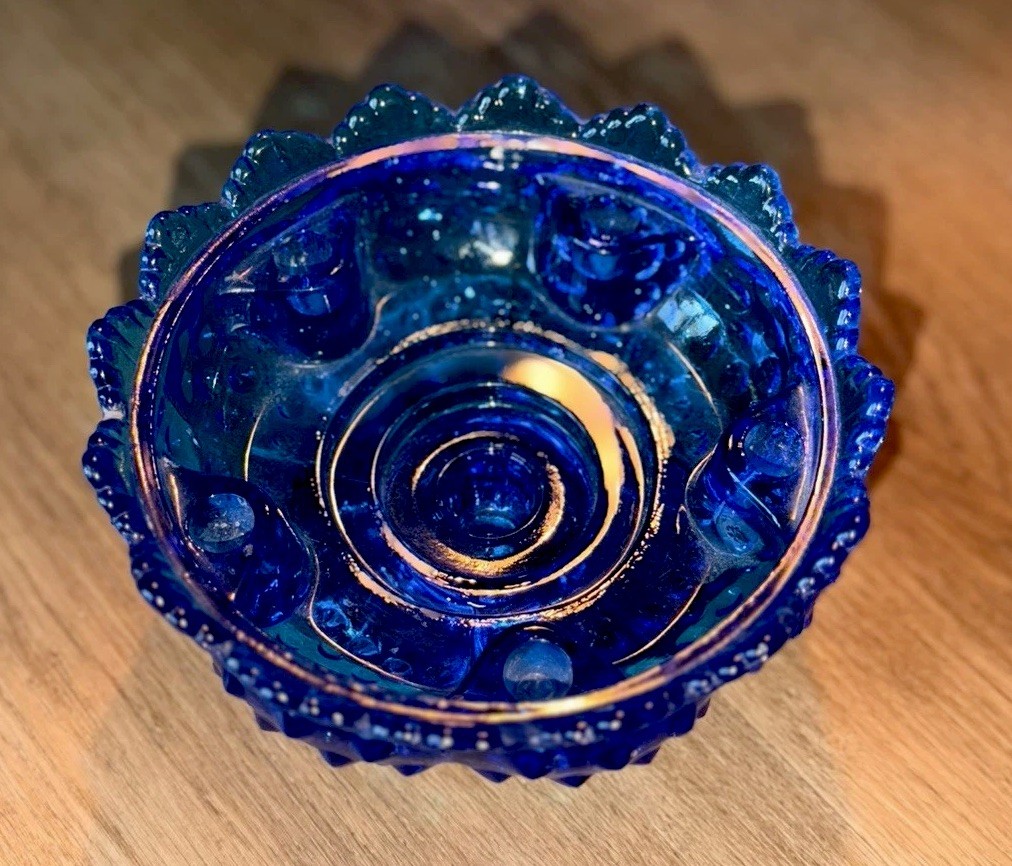 Vintage Fenton Cobalt Blue Hobnail 6-Candle Holder Centerpiece Patent 3547569
