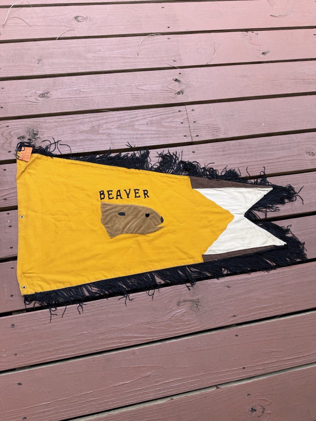VTG 35” BSA Cub Scouts Beaver Council Scouting Flag Felt Canvas Pennant Original
