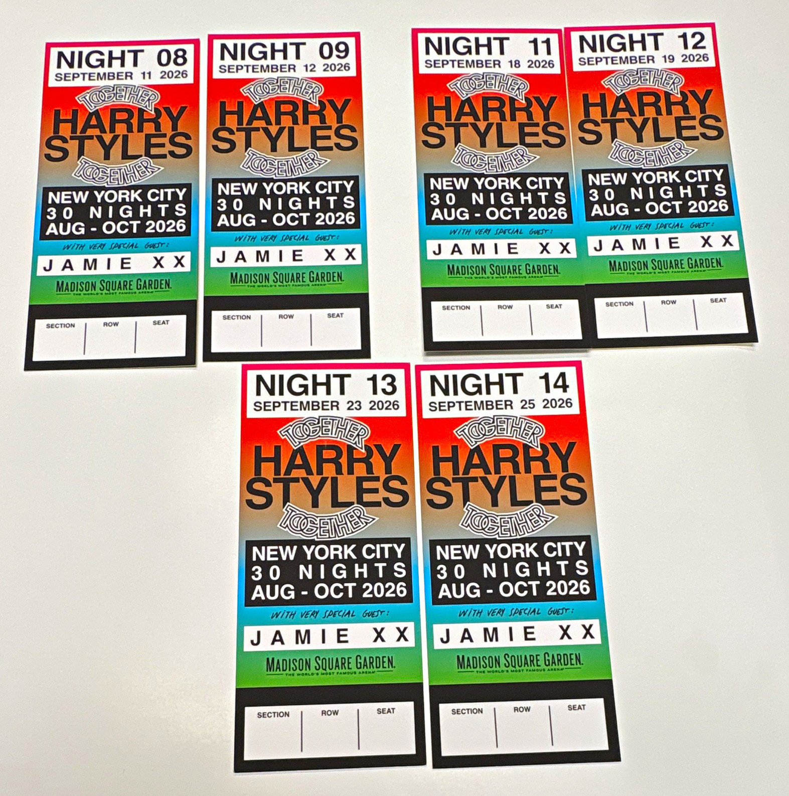 Harry Styles NYC MSG Exclusive commemorative ticket night 8,9,11,12,13 &14 Harry Styles NYC MSG Exclusive commemorative ticket night 8,9,11,12,13 &14