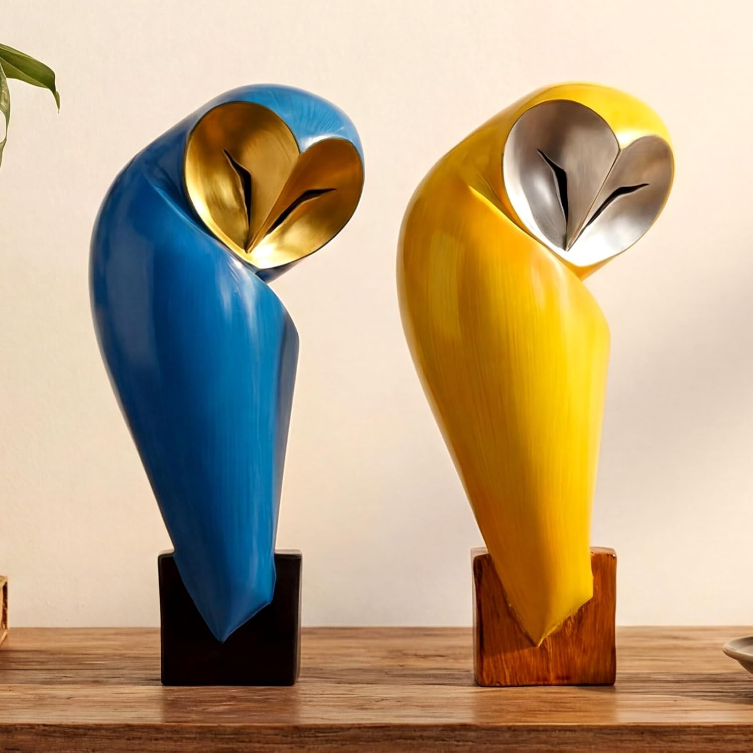 2 Pcs Mid Century Modern Owl Statue for Home Decor Accents Resin Owl Sculpture H