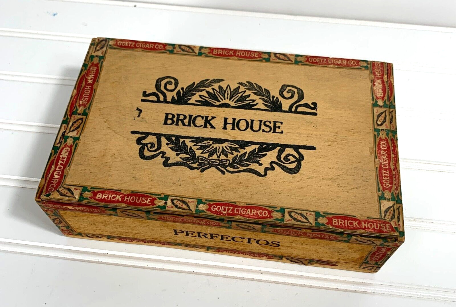 Antique 1800\'s Brick House Wooden Cigar Box STAMPED Factory No 212 Ohio RARE