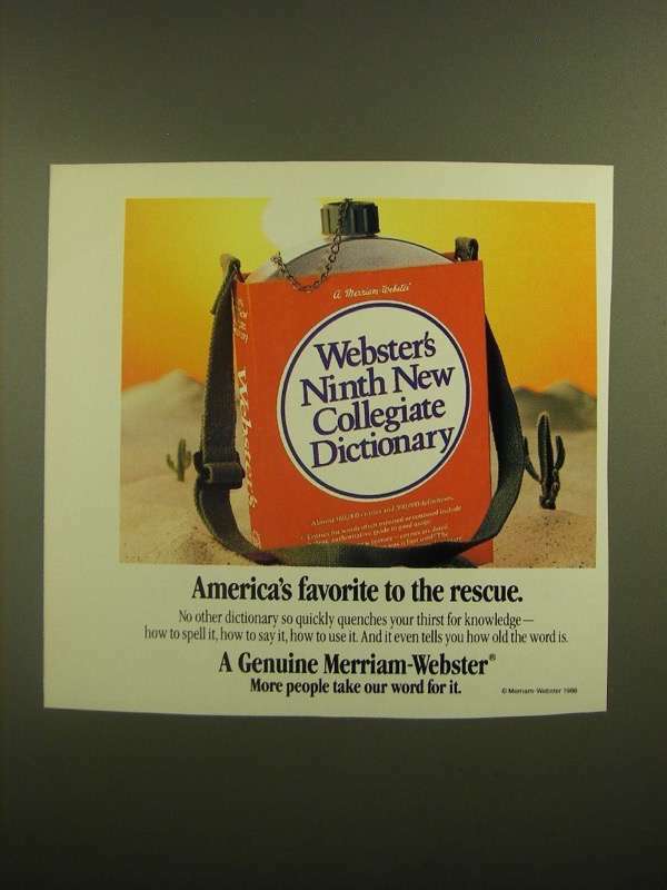 1988 Merriam-Webster Webster\'s Ninth new Collegiate Dictionary Ad