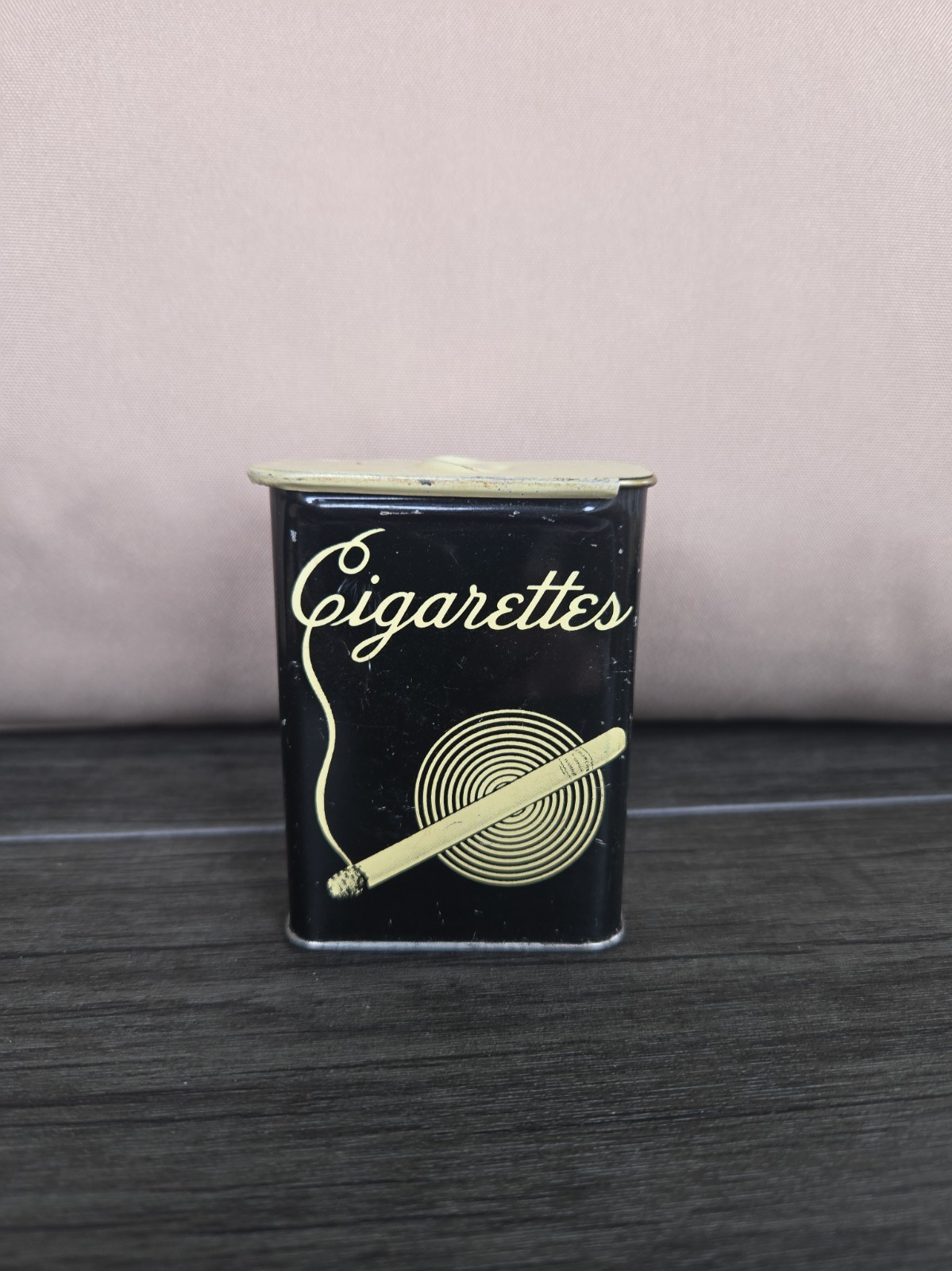 Vintage 1930s–1940s Art Deco cigarette pack holder tin with a sliding lid,...