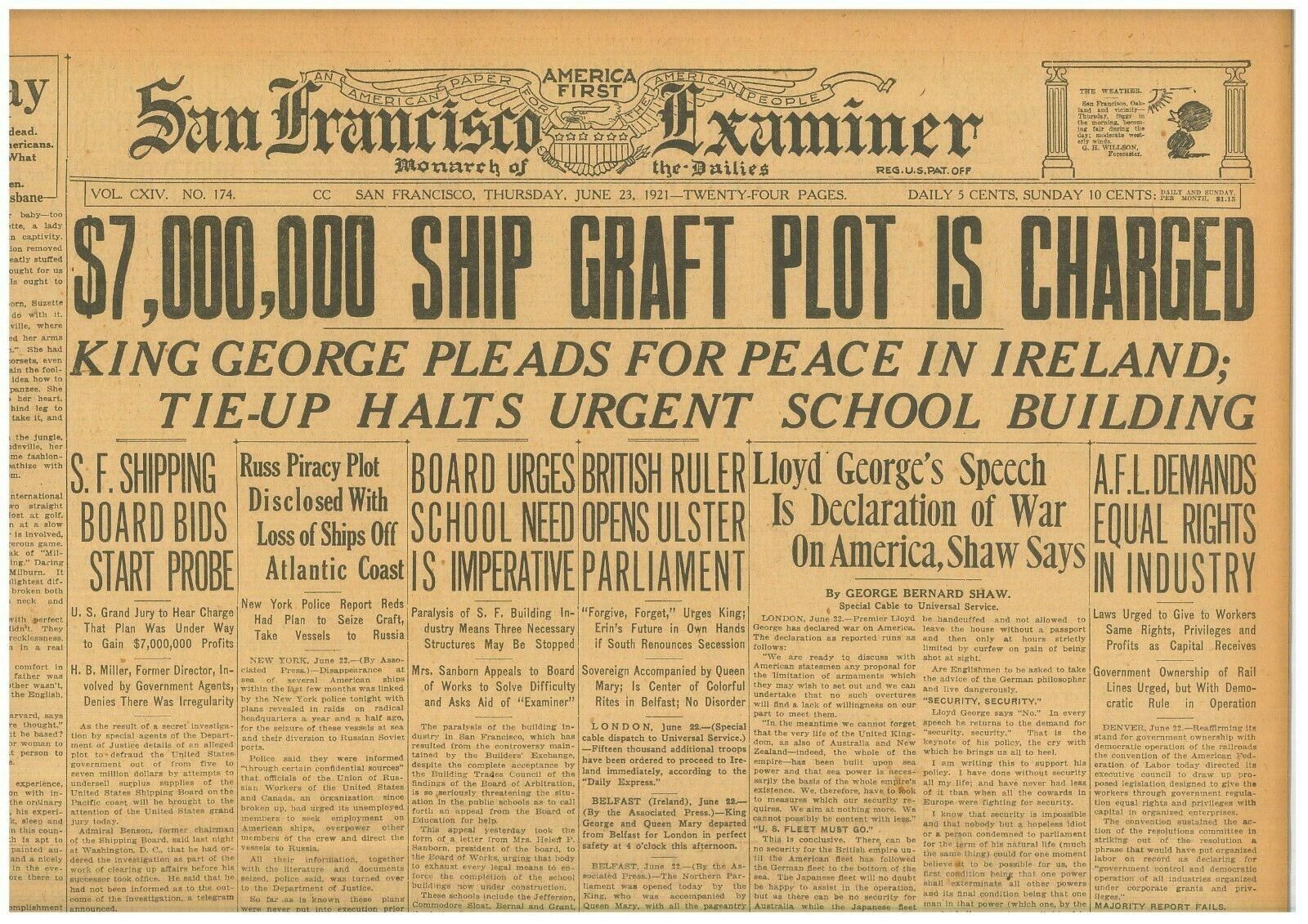 Ulster Peace in Ireland King George V Belfast Parliament Opens 23 June 1921 B36
