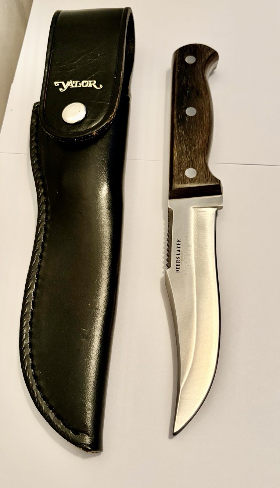 Vintage VALOR J-425 Deerslayer Fixed Blade Hunting Knife & Sheath A+ CONDITION