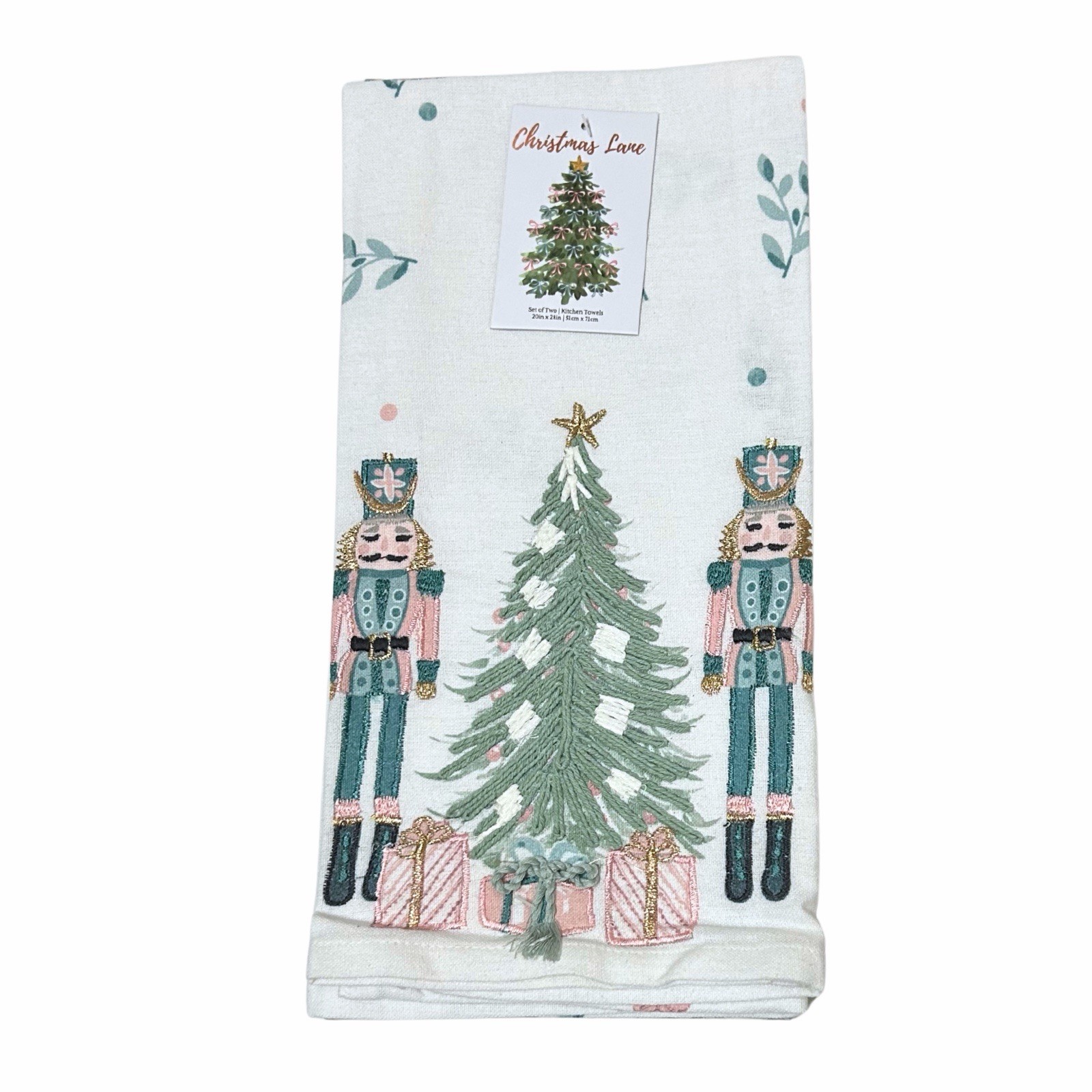 Mireille Designs KITCHEN TOWELS 2 NUTCRACKERS BLUE PINK 20 X 28 Handcrafted New
