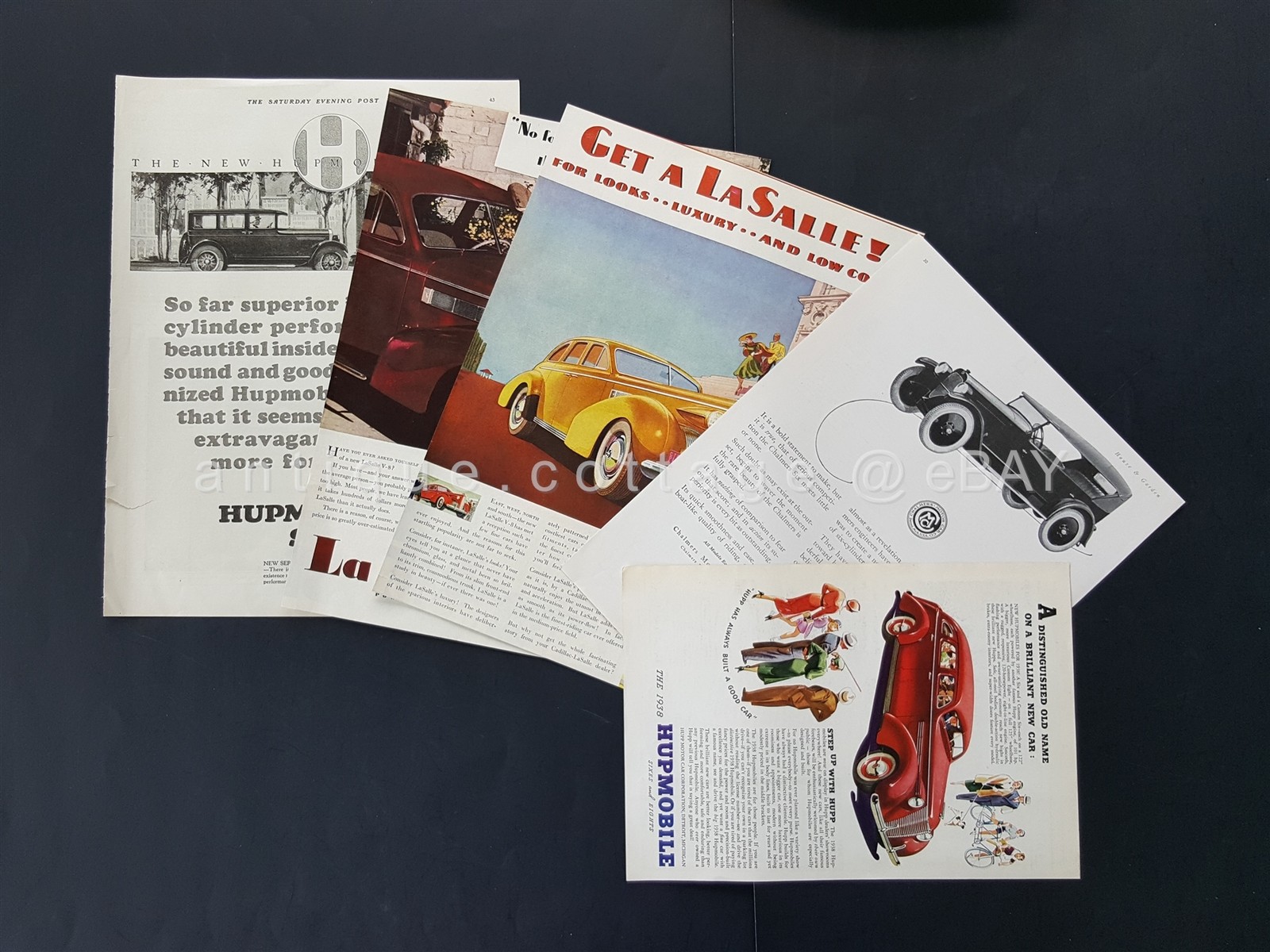LOT 1922-58 vintage 5pc LaSALLE HUPMOBILE CHALMERS MAGAZINE ADS automobile car 