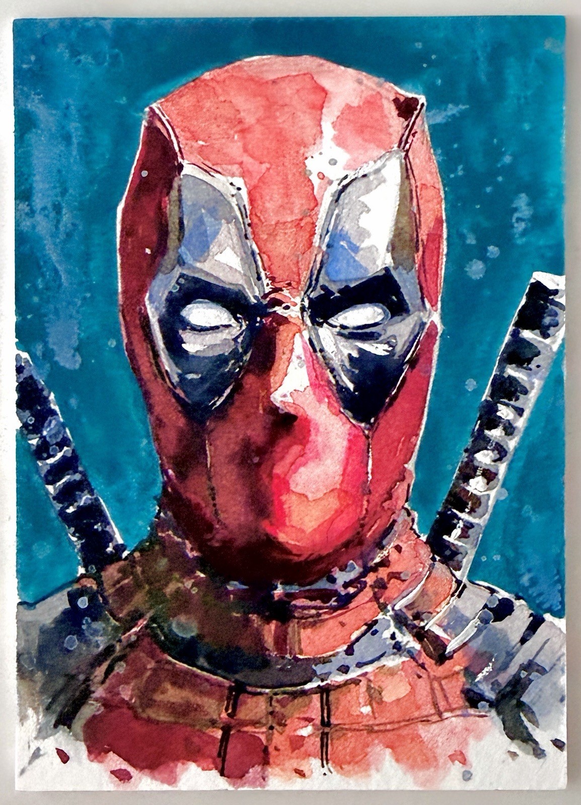 Deadpool - 1/1 Hand-Drawn Original Art Signed Sketch Card - Thick ACEO Marvel