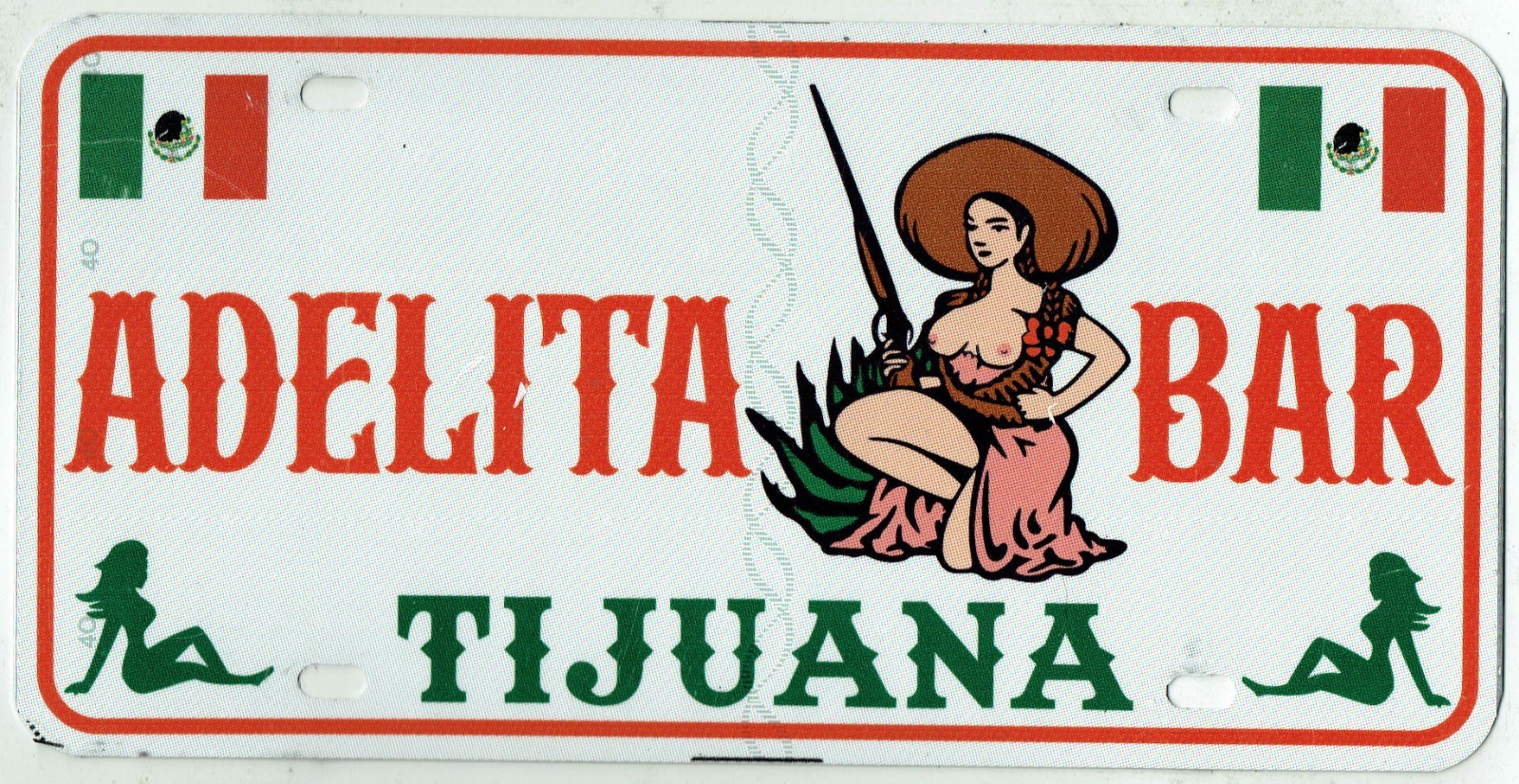 Tijuana Mexico ADELITA BAR Souvenir Booster California Prostitute License Plate