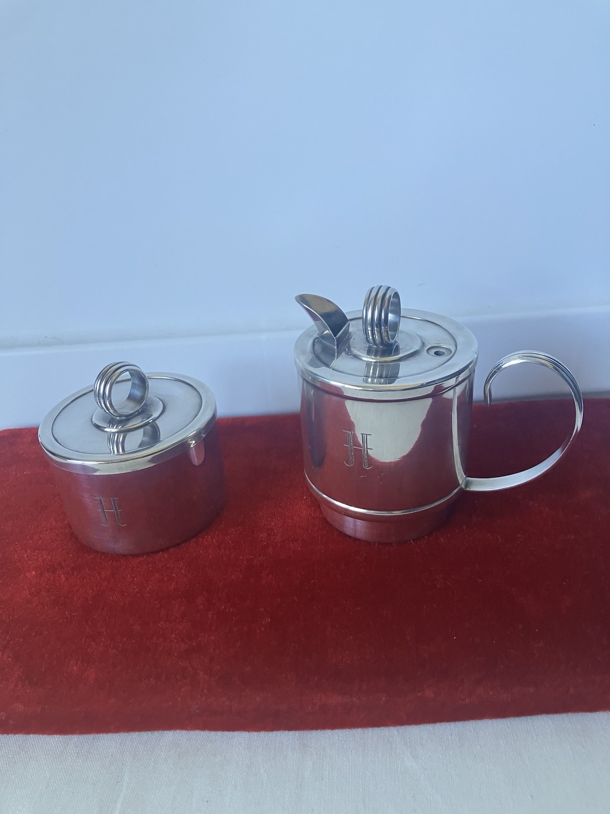 Antique Floreat German Art Deco Hotel Silver Plate Sugar Bowl Creamer Set