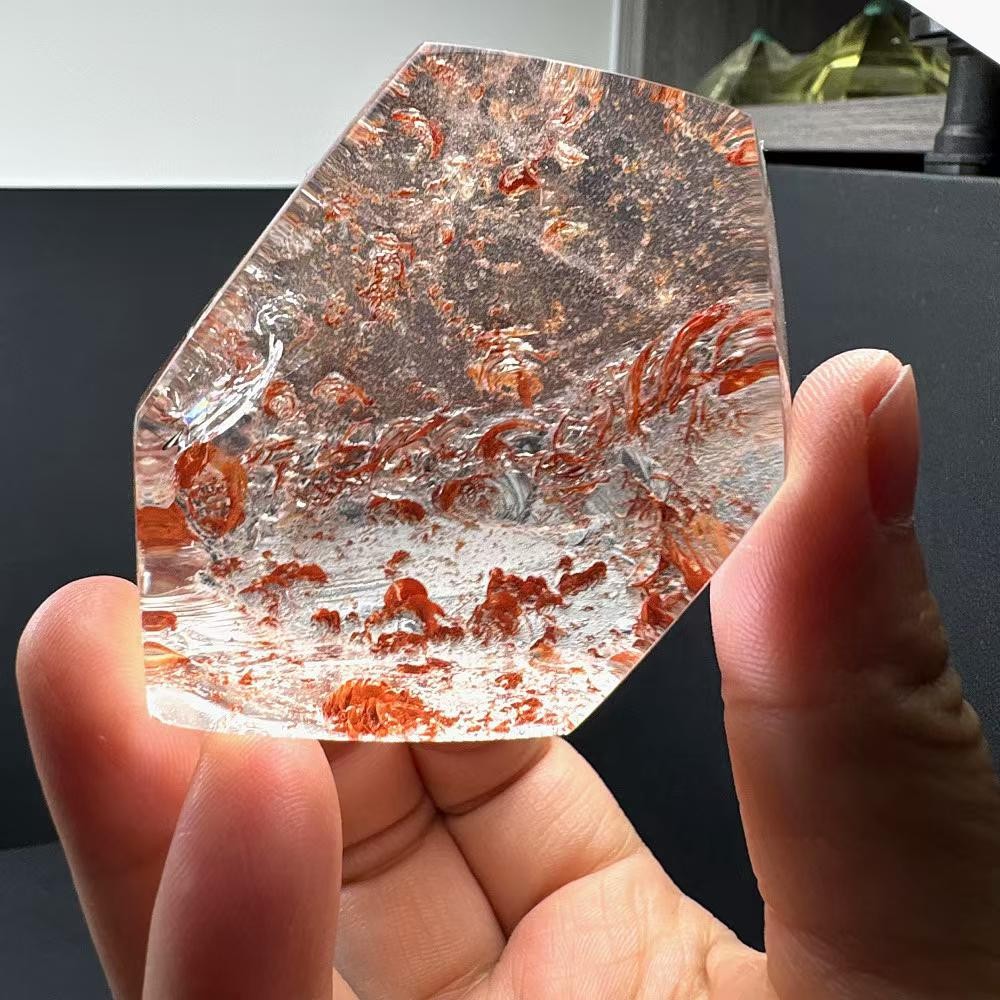 206g Natural Red Gumflower Quartz Carved Freeform Crystal Mineral Reiki Decor