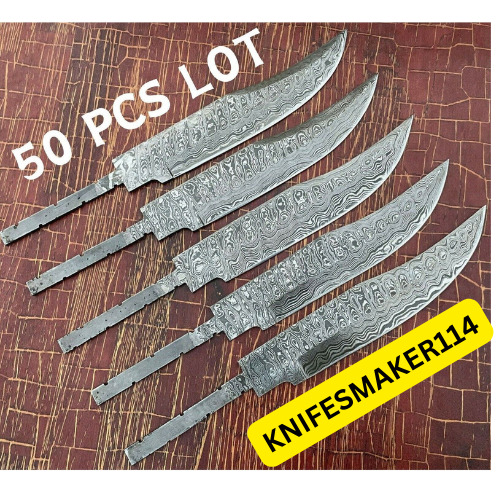 50 PCS LOT HAND FORGED DAMASCUS BLANK BLADE FOR BOWIE HUNTING KNIVES MAKING