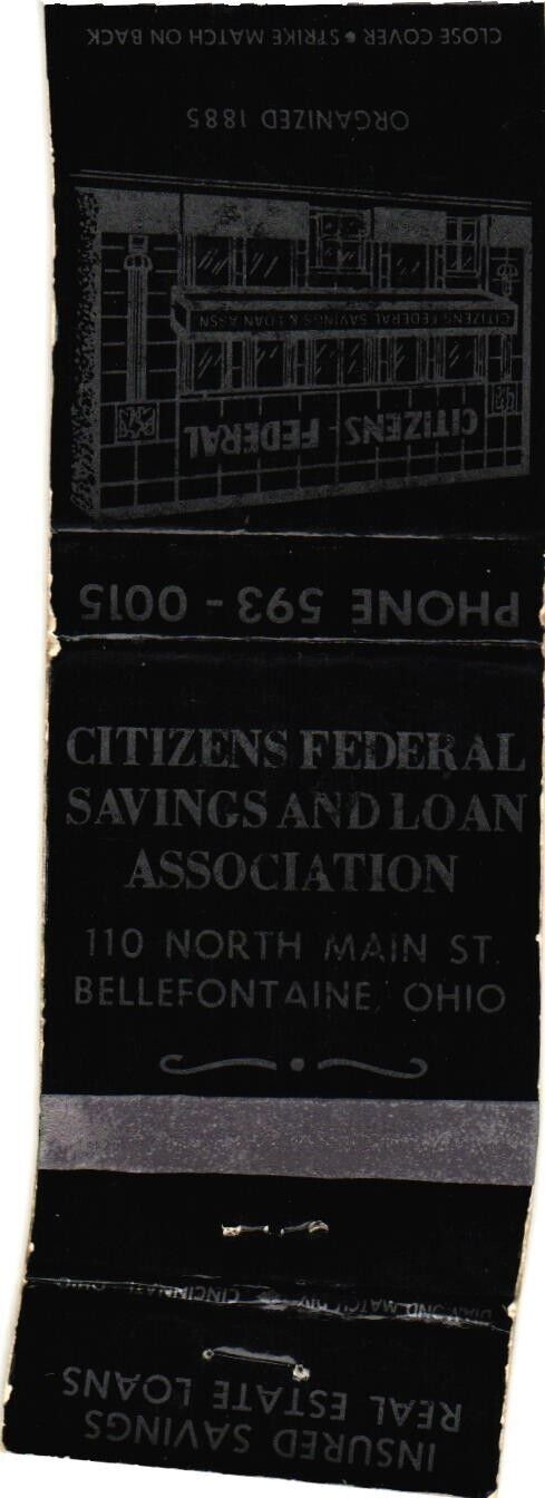 Citizens Federal Savings Loan Association Bellefontaine Vintage Matchbook Cover