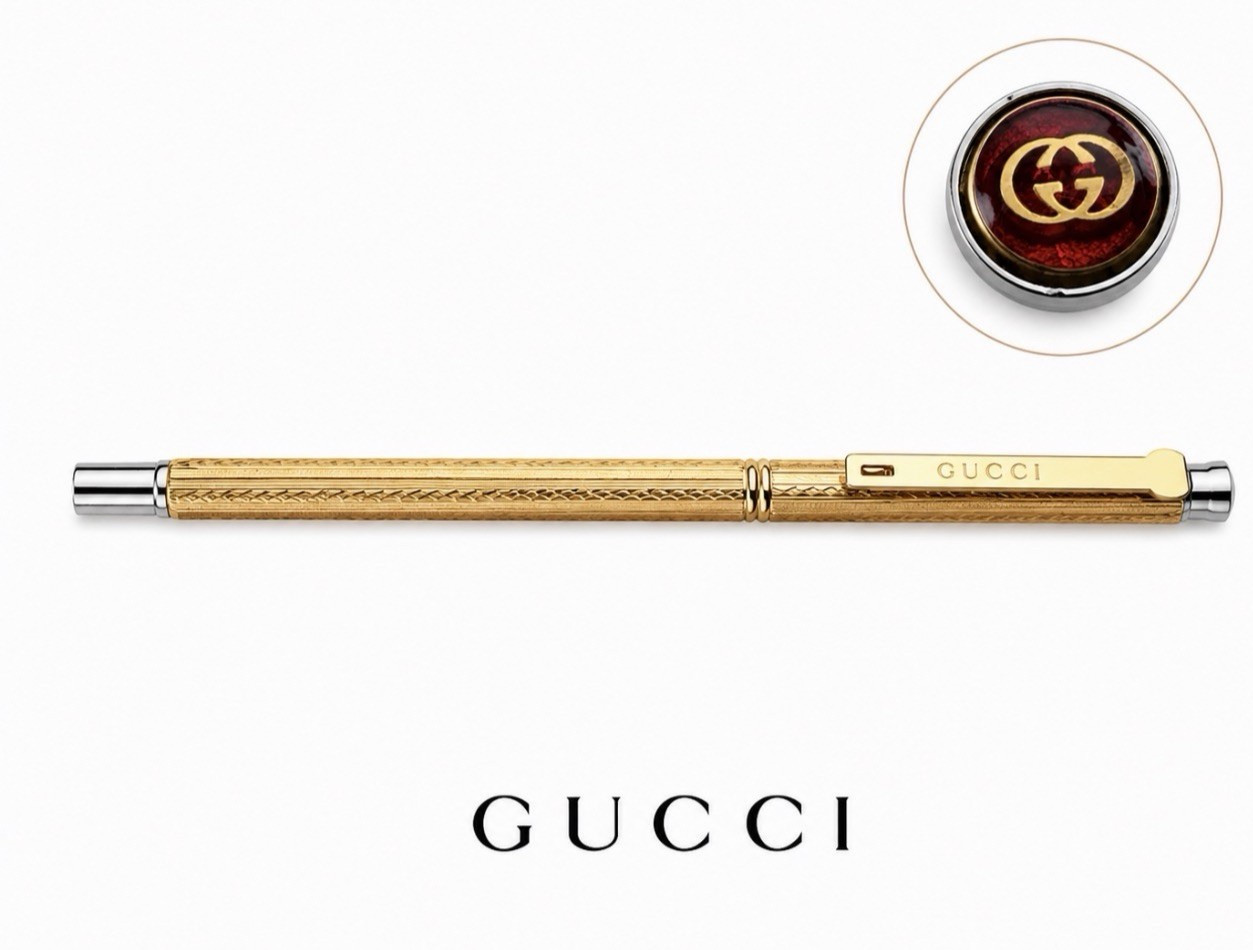 GUCCI Mini Guilloché Gold Ballpoint Pen Luxury Italian Vintage