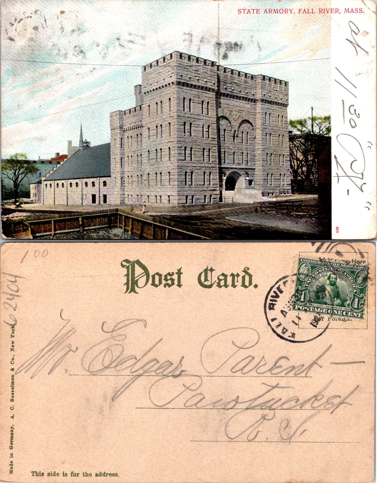 Fall River MA State Armory Building Postcard 62404