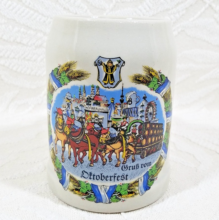 VINTAGE TK HANDARBEIT OKTOBERFEST BEER STEIN 0.5 L BURGWINDHEIM WESTERN GERMANY
