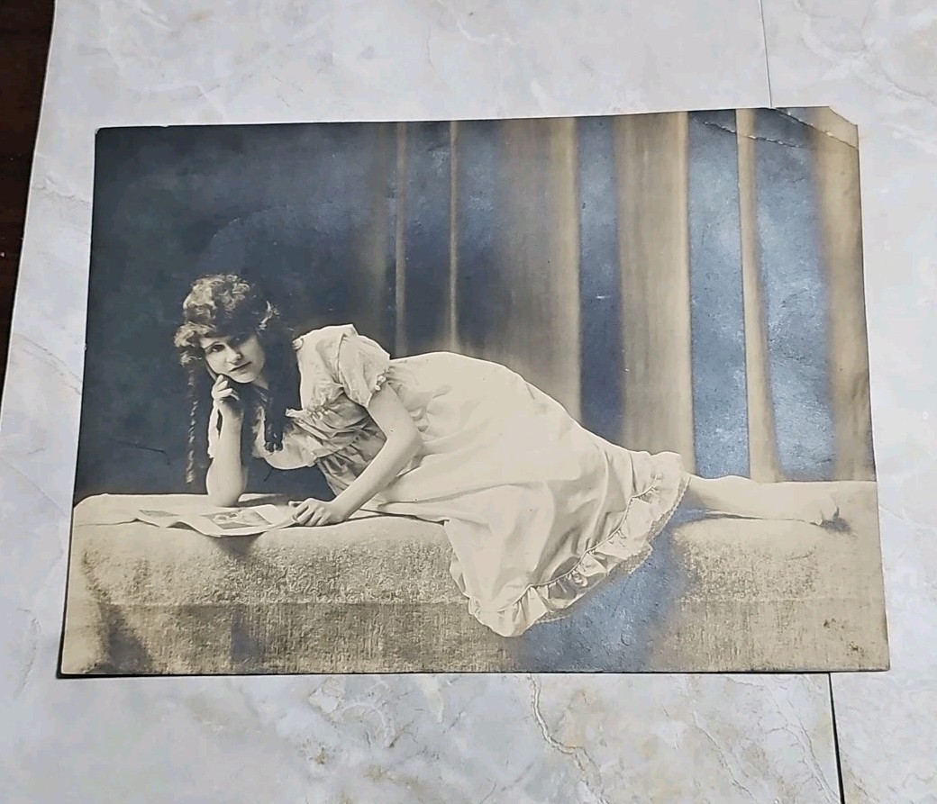 Antique 1900s Edwardian Studio Portrait Young Woman Reclining Lucille Kachel 8x6