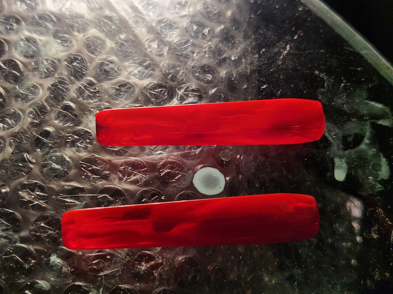 Pair Of Vintage Art Deco Bakelite Cigarette Holders Cherry Red Translucent NOS