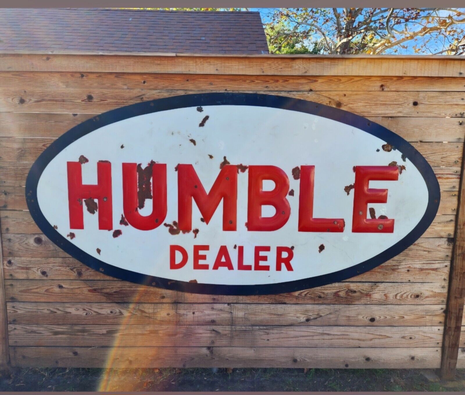 Vintage Humble Gasoline Sign - Raised Red Letters 8ft By 4ft