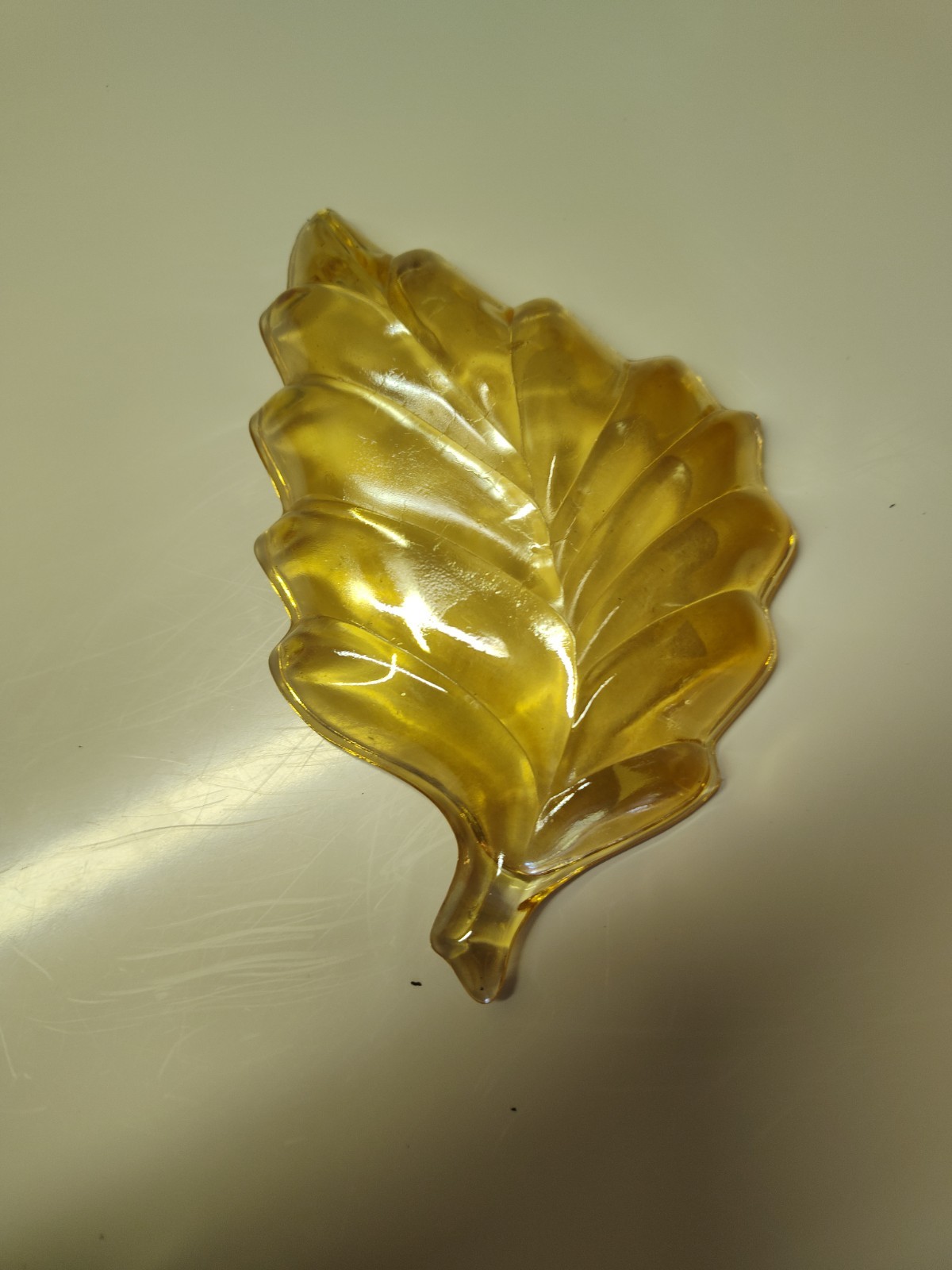 Carnival Glass Leaf Trinket Candy Nut Dish Vintage Jeanette Iridescent Marigold