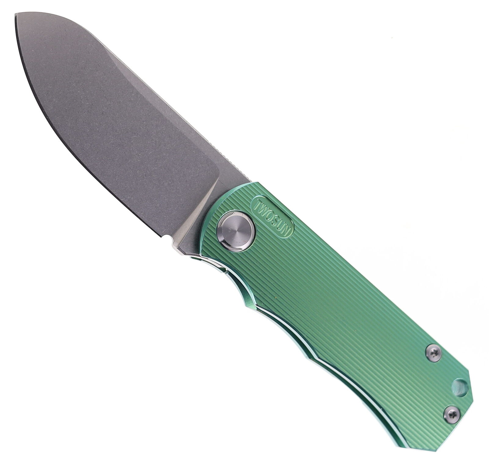 Two Sun Folding Knife Green Titanium Handle D2 Plain Edge TS349-TI-D2-GRN
