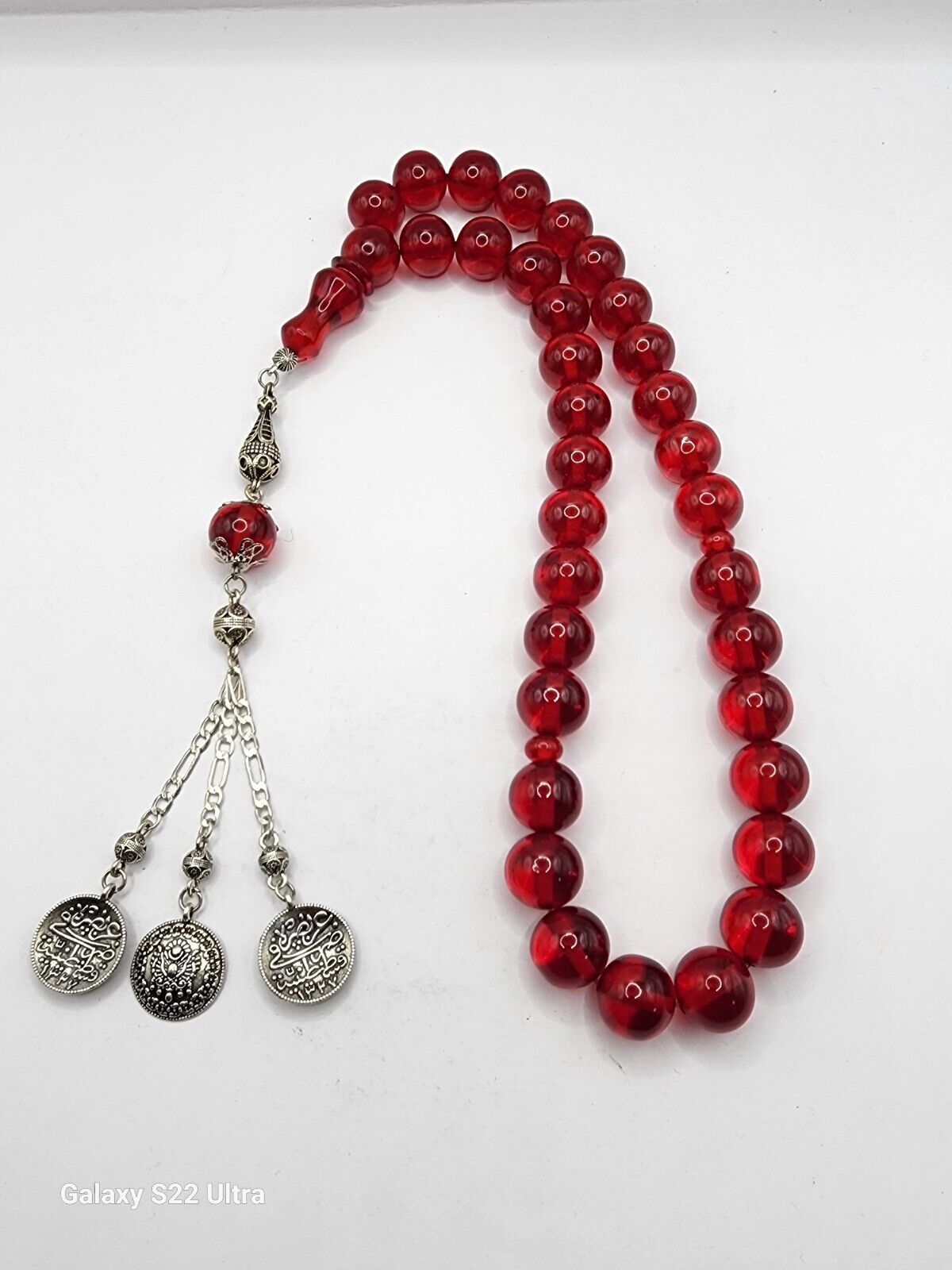 Rosary Faturan Vintage Islamic German Prayer Cherry Amber Bakelite 33 Beads 112g