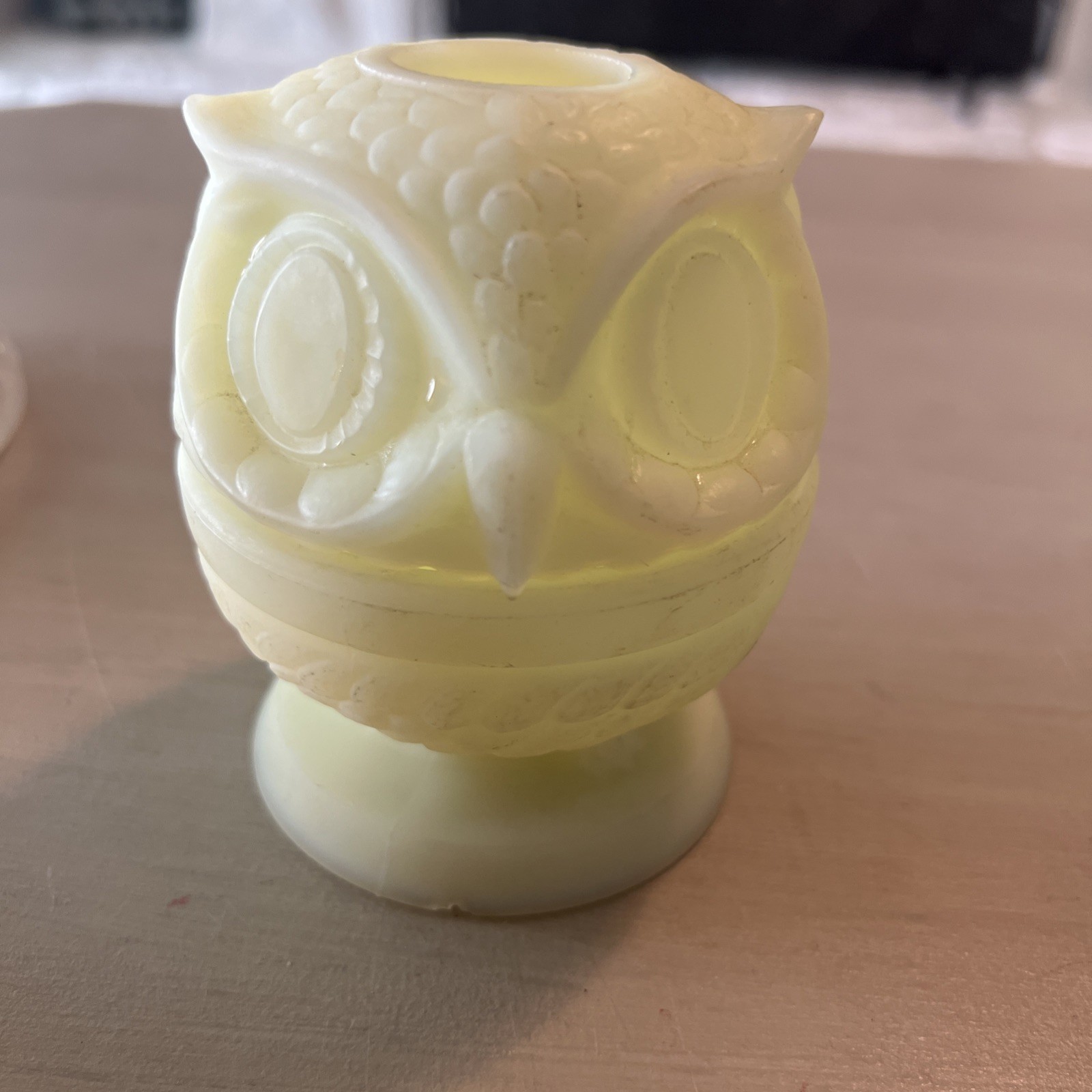 Vintage Fenton Glass Owl Fairy Lamp Satin Custard Uranium Glow great condition 