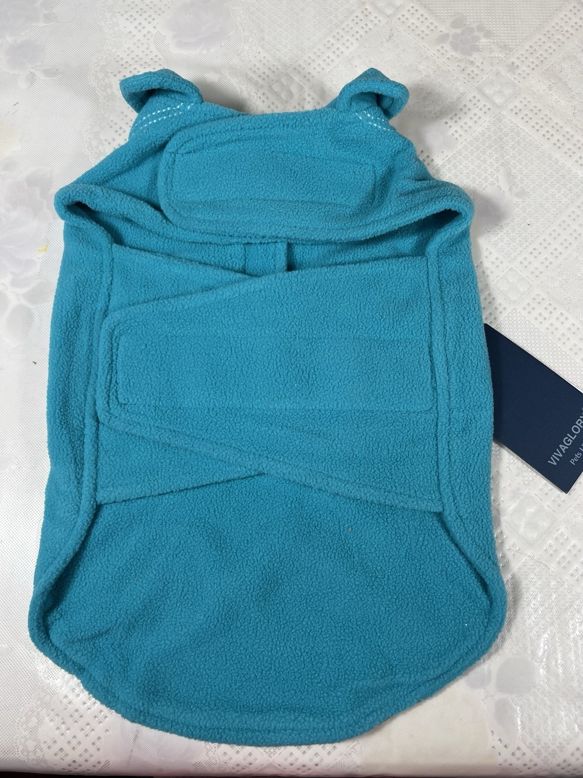 VIVAGLORY Dog Fleece Coat Warm Jacket Size Medium- Easy On/Off Comfort Blue