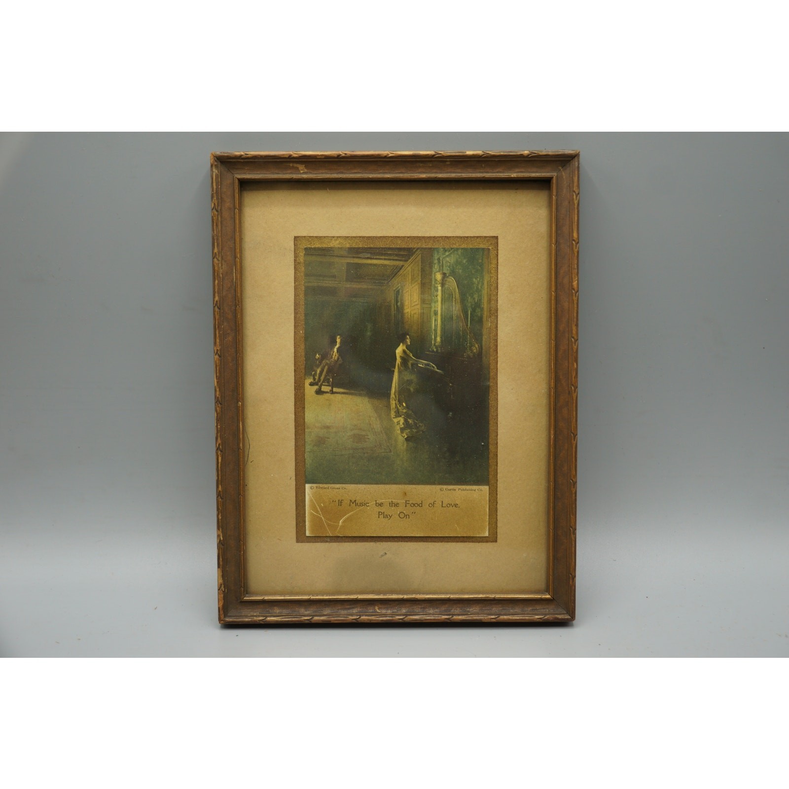 Antique 1900s Framed Print If Music Food of Love Play On Curtis Publishing Co