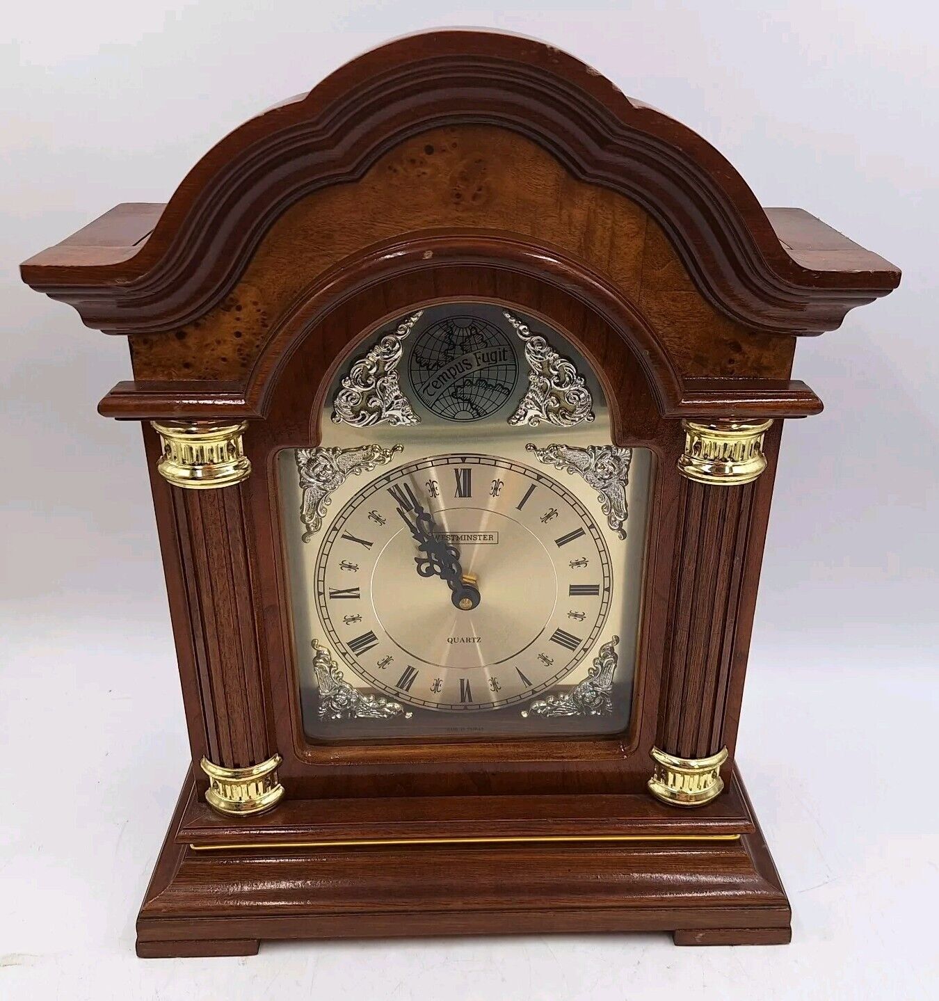 Vintage Westminster Chime Quartz Mantle Clock Tempus Fugit (WORKS)