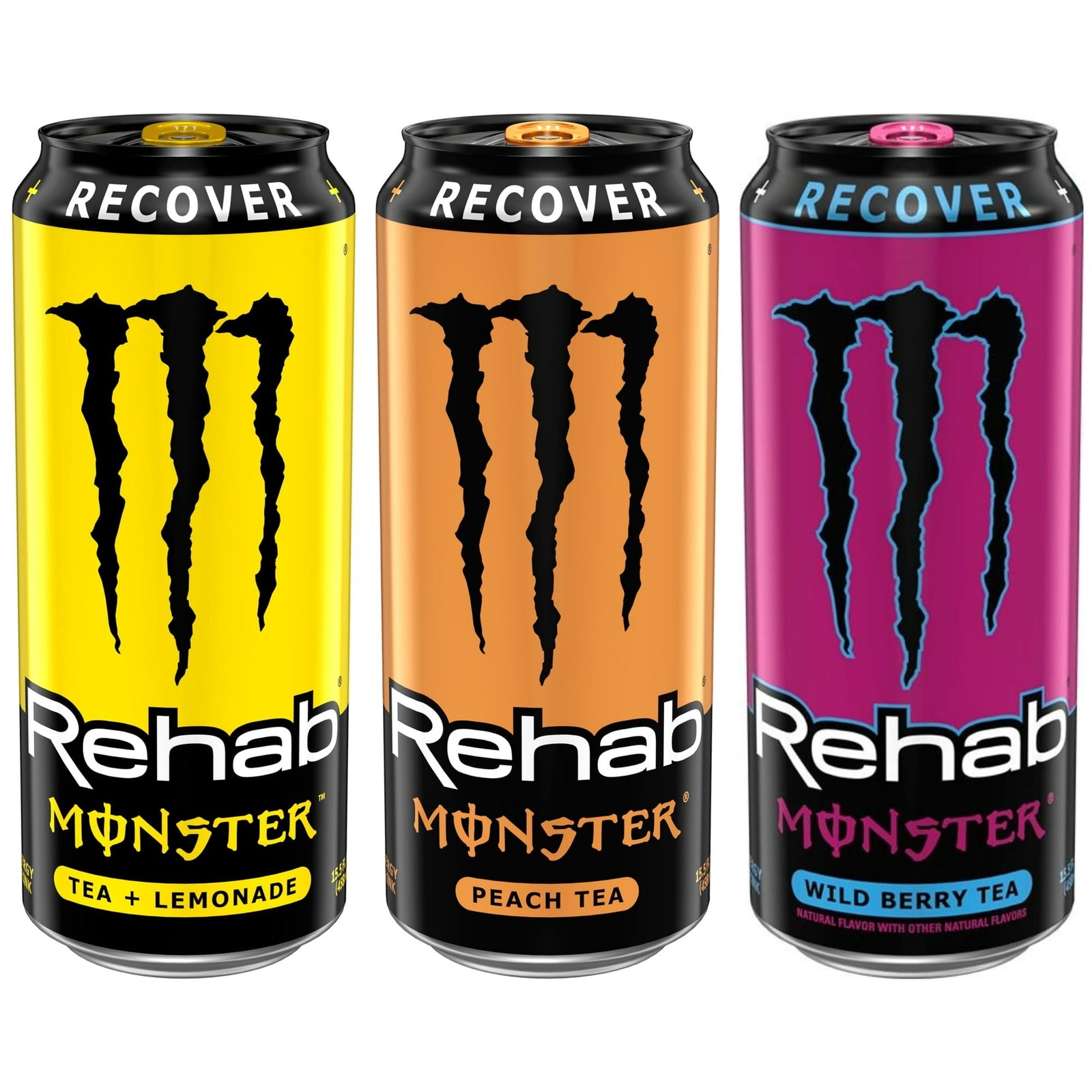Monster Energy Rehab Tea Variety Pack Tea+Lemonade, Peach Tea & Wild Berry