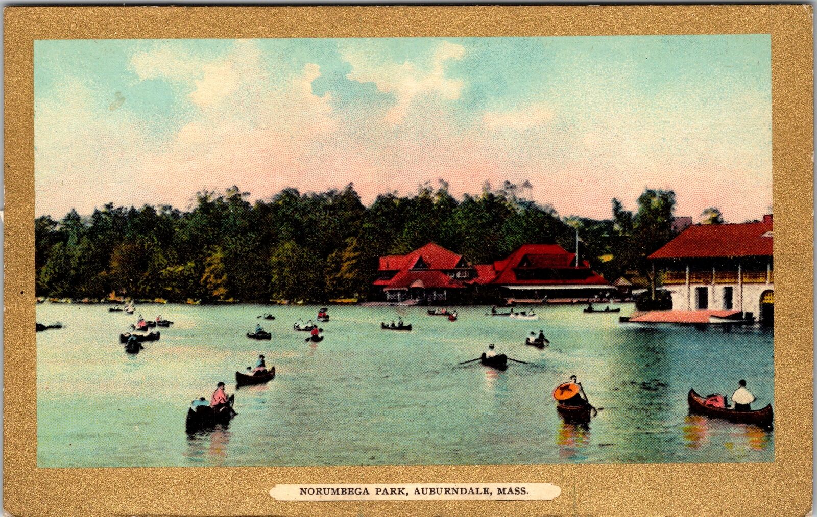 Auburndale MA-Massachusetts, Norumbega Park, Boating, Vintage Postcard
