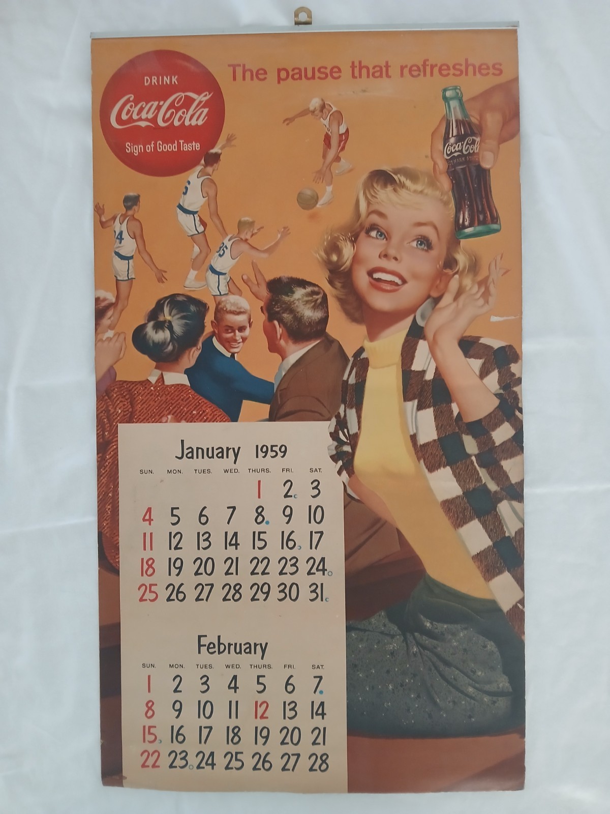 Original 1959 Coca-Cola Calendar Complete 12 Months Vintage Coke Advertising