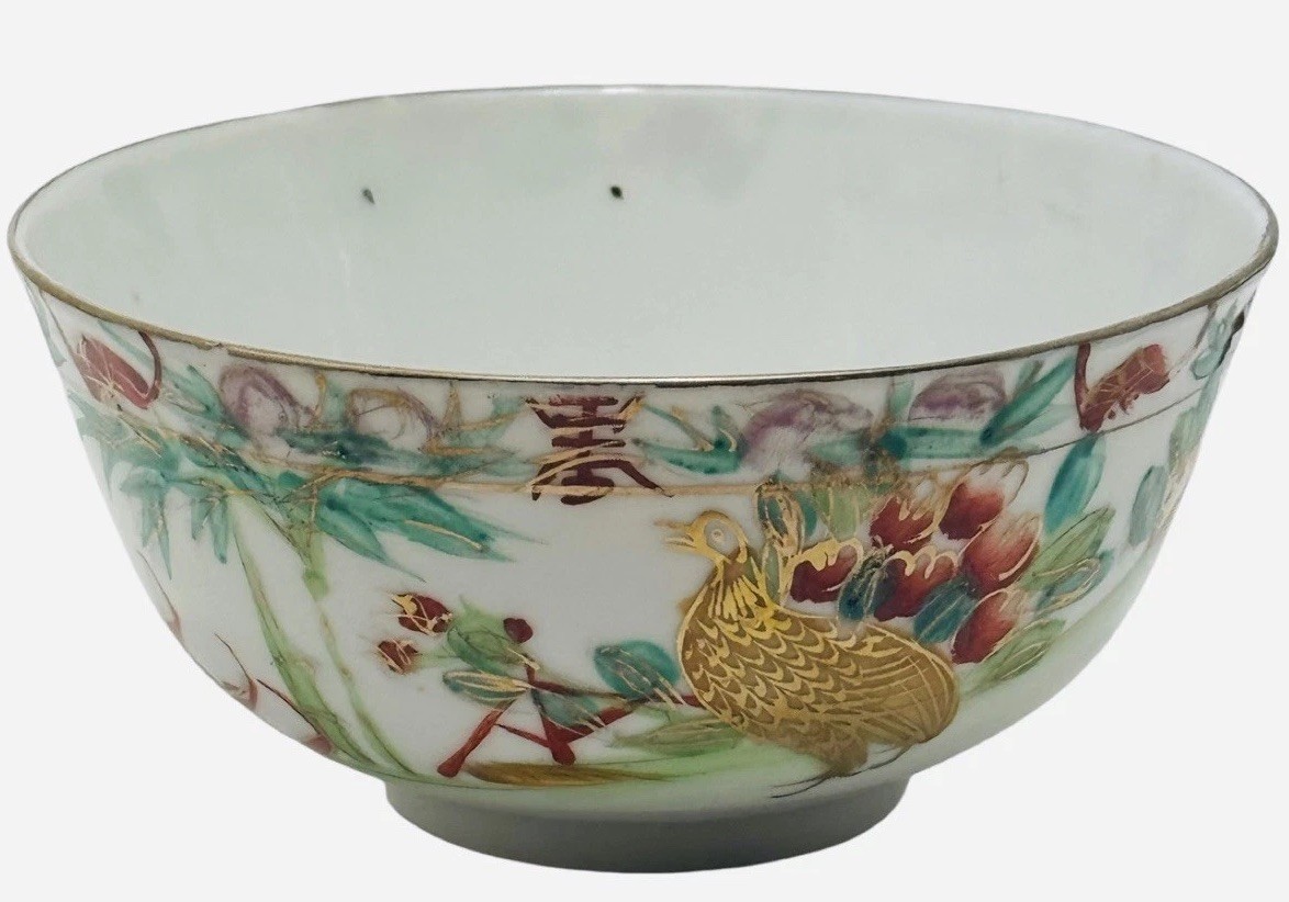 9 VTG Chinese Porcelain Rice Bowls 4.5”Famille Rose Handpainted Bird 1920-40s