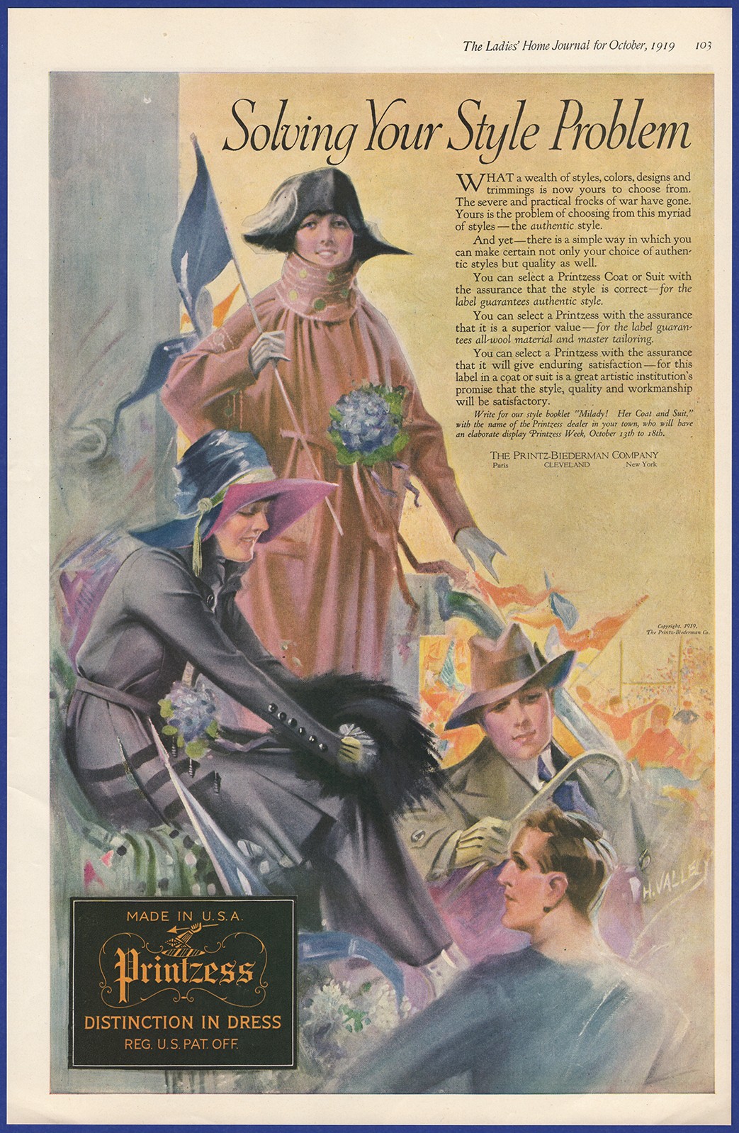 Vintage 1919 PRINTZESS Women\'s Coats & Suits Fashion Henry E. Vallely Print Ad