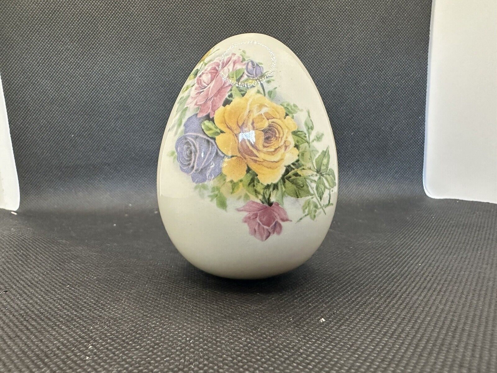 Vintage ‘ The Egg Lady ’ Porcelain Easter Egg, Pastel Roses Excellent Condition